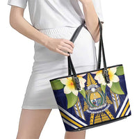 Nauru Independence Day Leather Tote Bag Coat Of Arms With Plumeria LT05 - Polynesian Pride