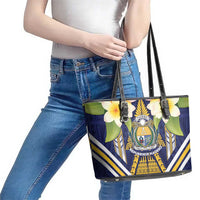 Nauru Independence Day Leather Tote Bag Coat Of Arms With Plumeria LT05 - Polynesian Pride