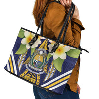 Nauru Independence Day Leather Tote Bag Coat Of Arms With Plumeria LT05 - Polynesian Pride