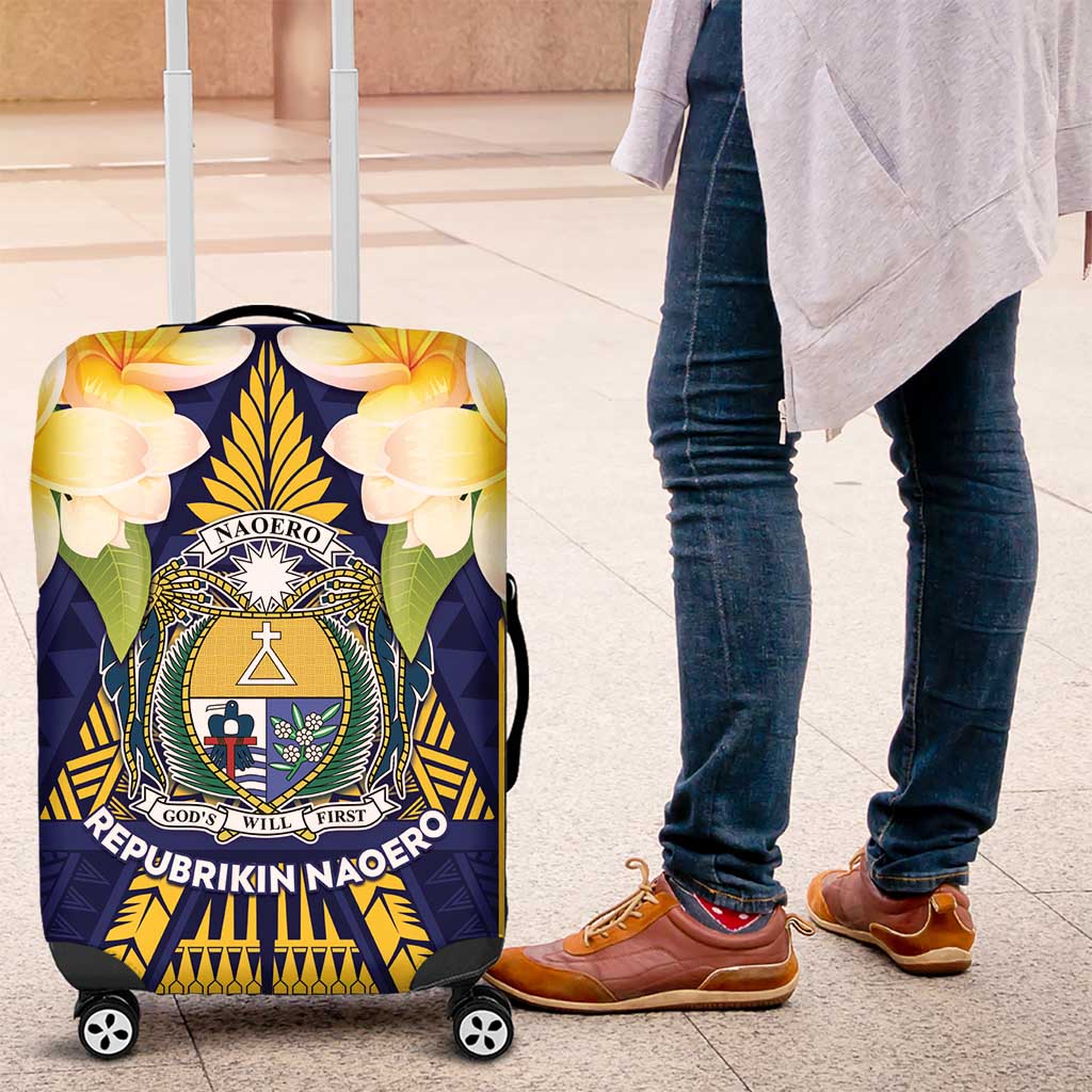 Nauru Independence Day Luggage Cover Coat Of Arms With Plumeria LT05 Navy - Polynesian Pride