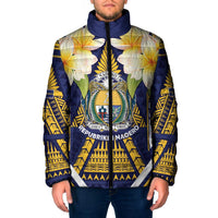 Personalised Nauru Independence Day Padded Jacket Coat Of Arms With Plumeria LT05 Men Navy - Polynesian Pride