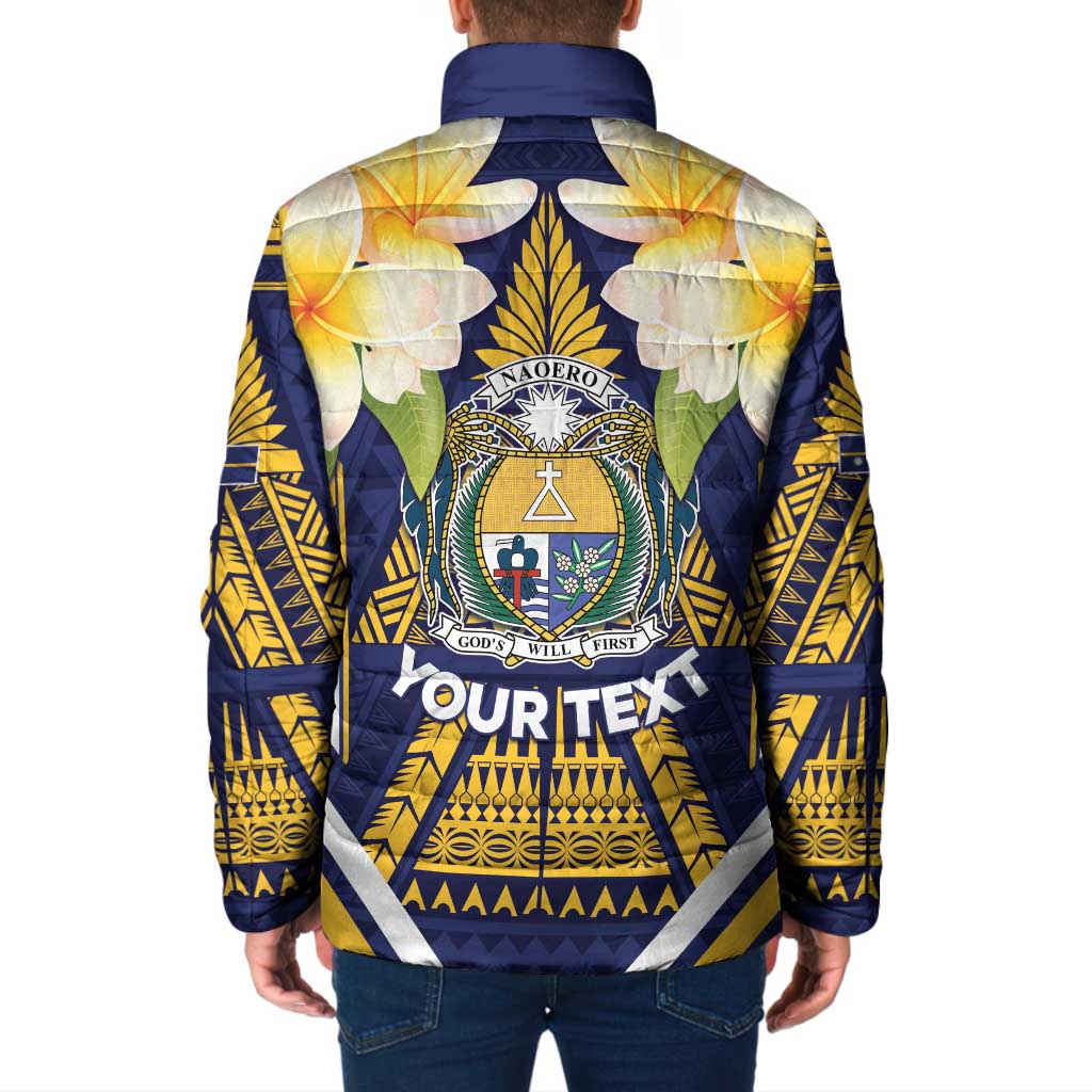 Personalised Nauru Independence Day Padded Jacket Coat Of Arms With Plumeria LT05 - Polynesian Pride