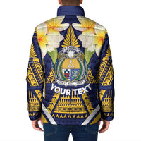 Personalised Nauru Independence Day Padded Jacket Coat Of Arms With Plumeria LT05 - Polynesian Pride