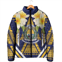 Personalised Nauru Independence Day Padded Jacket Coat Of Arms With Plumeria LT05 - Polynesian Pride