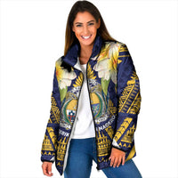 Personalised Nauru Independence Day Padded Jacket Coat Of Arms With Plumeria LT05 Women Navy - Polynesian Pride