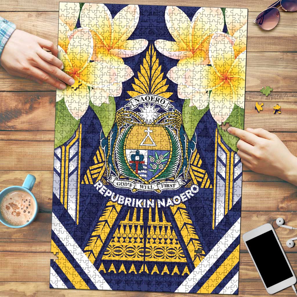 Nauru Independence Day Puzzle Coat Of Arms With Plumeria LT05 Navy - Polynesian Pride