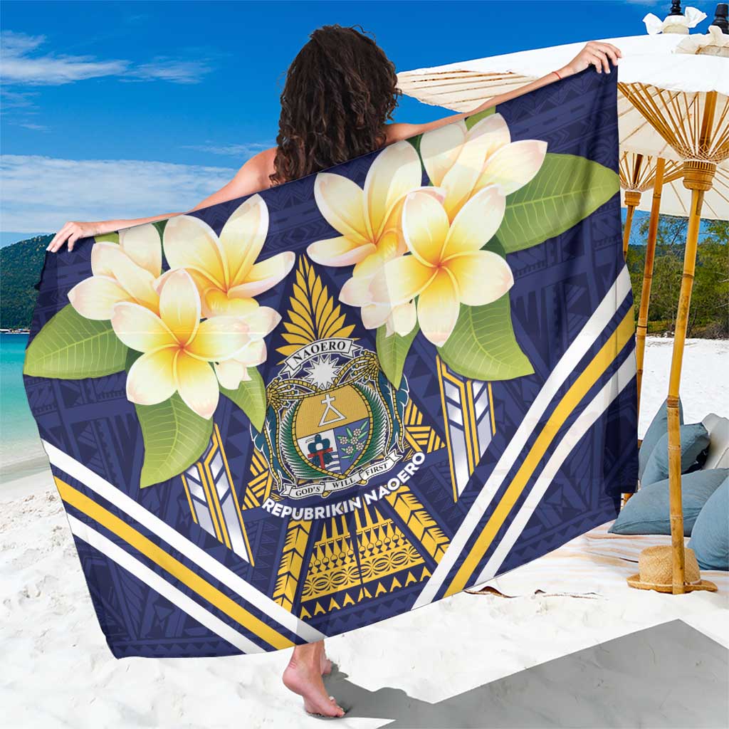 Nauru Independence Day Sarong Coat Of Arms With Plumeria LT05 One Size 44 x 66 inches Navy - Polynesian Pride