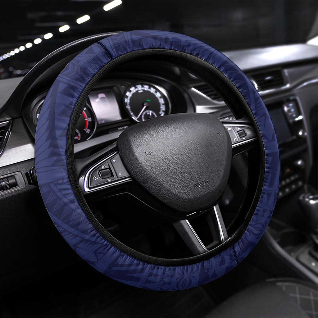 Nauru Independence Day Steering Wheel Cover Coat Of Arms With Plumeria LT05 Universal Fit Navy - Polynesian Pride