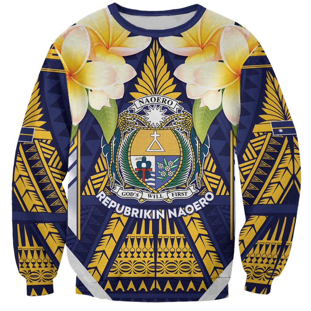 Personalised Nauru Independence Day Sweatshirt Coat Of Arms With Plumeria LT05 Unisex Navy - Polynesian Pride
