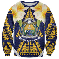 Personalised Nauru Independence Day Sweatshirt Coat Of Arms With Plumeria LT05 Unisex Navy - Polynesian Pride