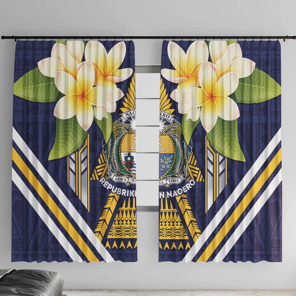 Nauru Independence Day Window Curtain Coat Of Arms With Plumeria LT05 With Hooks Navy - Polynesian Pride