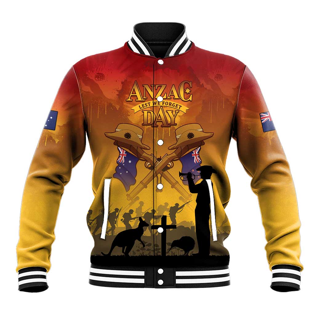 ANZAC Day Baseball Jacket Australia And New Zealand Slouch Hats LT05 Unisex Yellow - Polynesian Pride