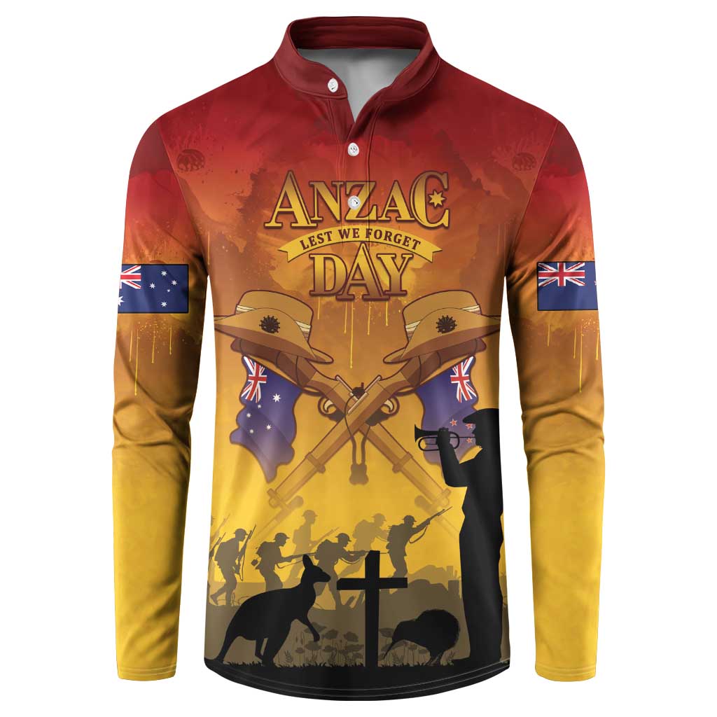ANZAC Day Button Sweatshirt Australia And New Zealand Slouch Hats LT05 Yellow - Polynesian Pride