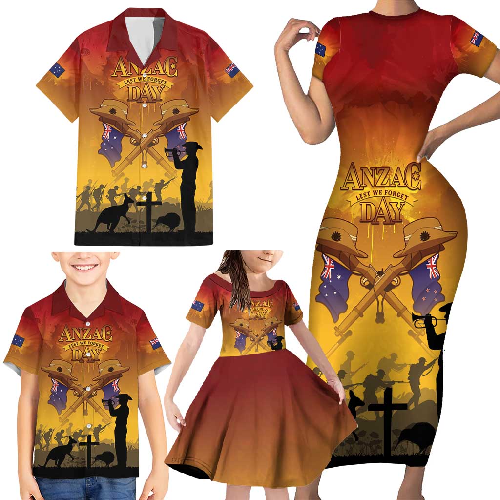 ANZAC Day Family Matching Short Sleeve Bodycon Dress and Hawaiian Shirt Australia And New Zealand Slouch Hats