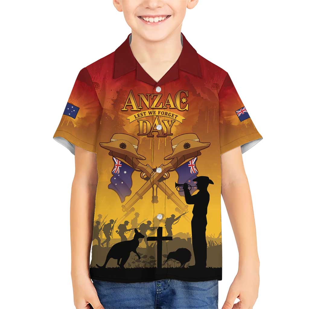 ANZAC Day Kid Hawaiian Shirt Australia And New Zealand Slouch Hats LT05 Kid Yellow - Polynesian Pride