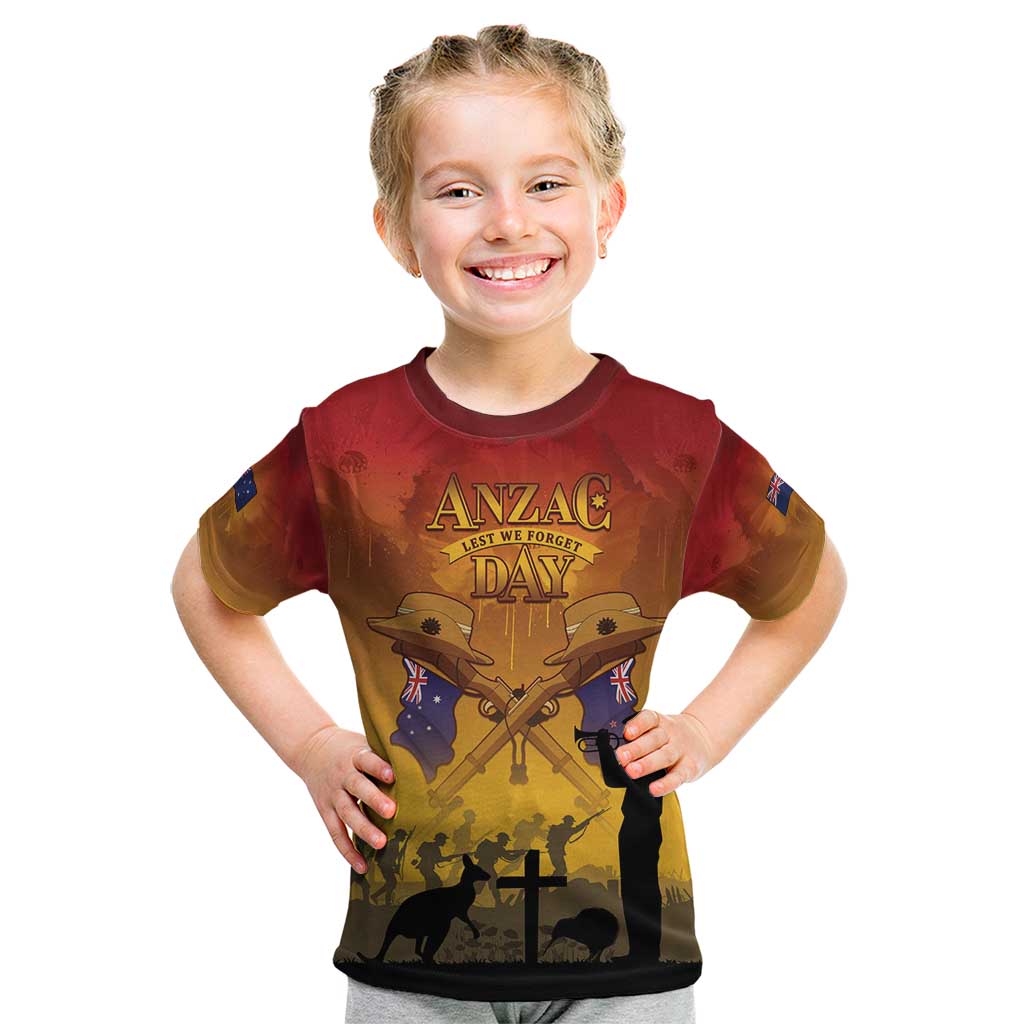 ANZAC Day Kid T Shirt Australia And New Zealand Slouch Hats LT05 Yellow - Polynesian Pride