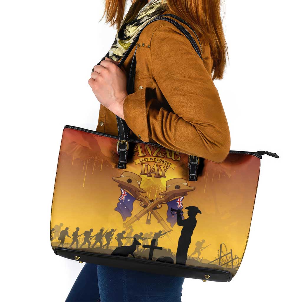 ANZAC Day Leather Tote Bag Australia And New Zealand Slouch Hats LT05 Yellow - Polynesian Pride