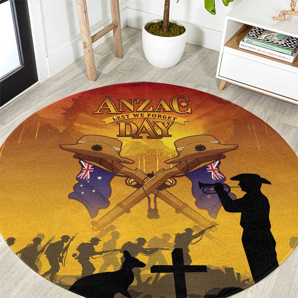 ANZAC Day Round Carpet Australia And New Zealand Slouch Hats LT05 Yellow - Polynesian Pride
