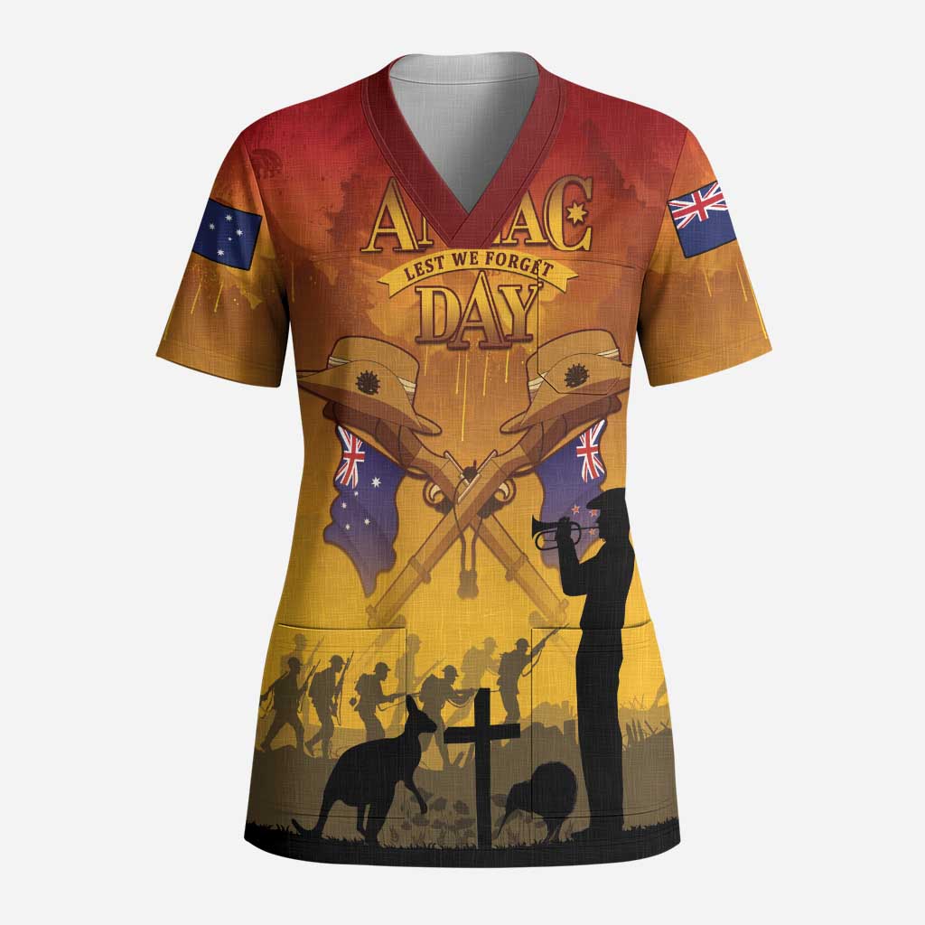 ANZAC Day Scrub Top Australia And New Zealand Slouch Hats LT05 Adult Yellow - Polynesian Pride
