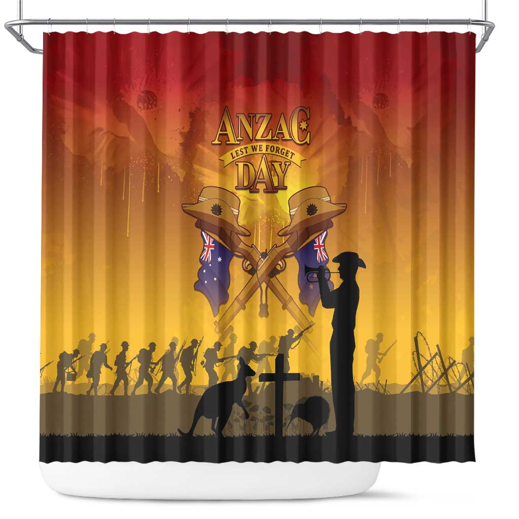 ANZAC Day Shower Curtain Australia And New Zealand Slouch Hats LT05 Yellow - Polynesian Pride
