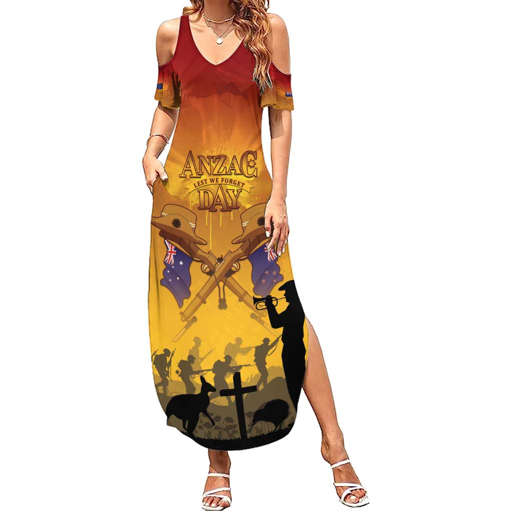 ANZAC Day Summer Maxi Dress Australia And New Zealand Slouch Hats LT05 Women Yellow - Polynesian Pride