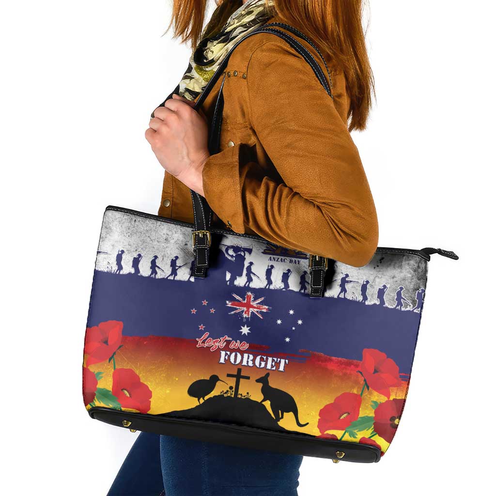 New Zealand And Australia ANZAC Last Post Leather Tote Bag LT05 Blue - Polynesian Pride