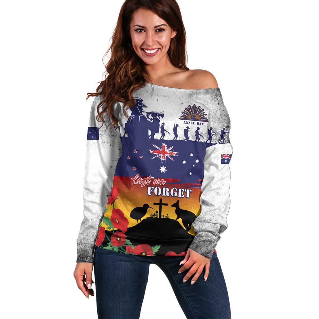 New Zealand And Australia ANZAC Last Post Off Shoulder Sweater LT05 Women Blue - Polynesian Pride