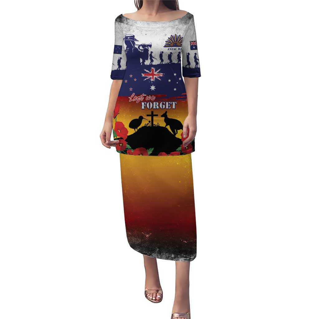 New Zealand And Australia ANZAC Last Post Puletasi LT05 Long Dress Blue - Polynesian Pride