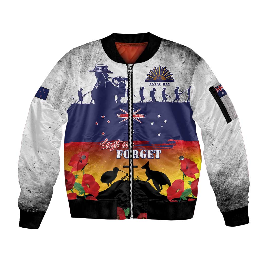 New Zealand And Australia ANZAC Last Post Sleeve Zip Bomber Jacket LT05 Unisex Blue - Polynesian Pride