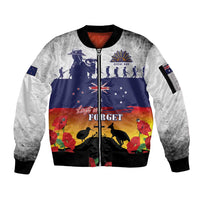 New Zealand And Australia ANZAC Last Post Sleeve Zip Bomber Jacket LT05 Unisex Blue - Polynesian Pride