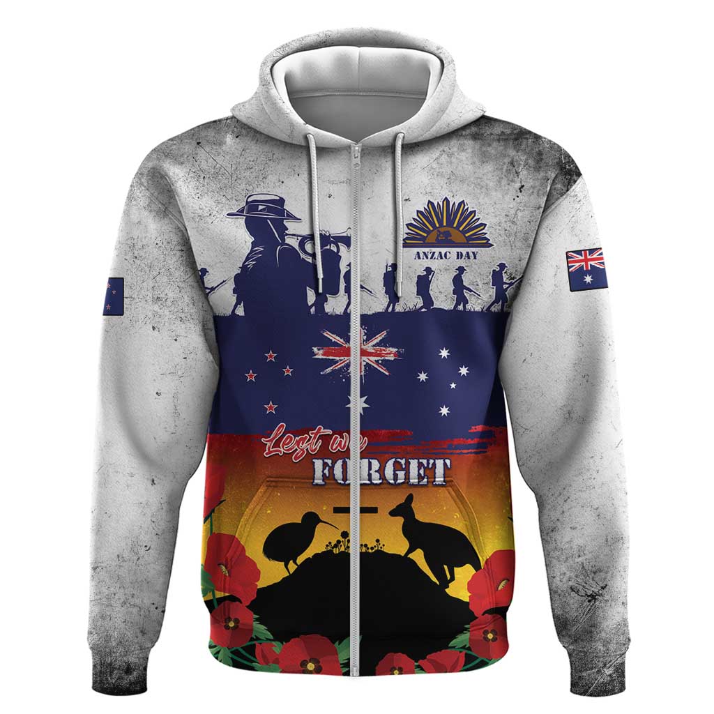 New Zealand And Australia ANZAC Last Post Zip Hoodie LT05 Zip Hoodie Blue - Polynesian Pride
