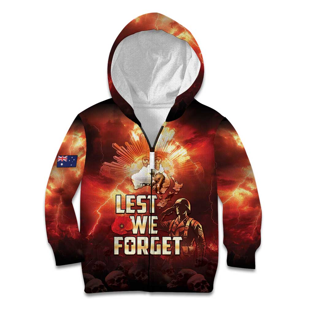 Honouring The ANZAC Spirit Kid Hoodie Gallipoli Lest We Forget LT05 Zip Hoodie Red - Polynesian Pride