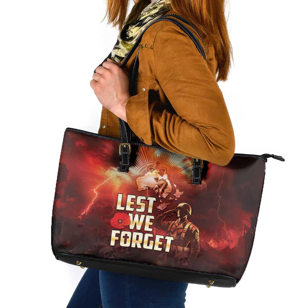 Honouring The ANZAC Spirit Leather Tote Bag Gallipoli Lest We Forget LT05 Red - Polynesian Pride