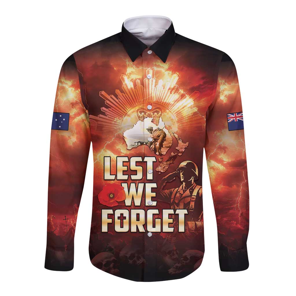 Honouring The ANZAC Spirit Long Sleeve Button Shirt Gallipoli Lest We Forget LT05 Unisex Red - Polynesian Pride
