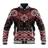 New Zealand Aotearoa Baseball Jacket Red Taniko Art Maori Pattern LT05 Unisex Red - Polynesian Pride