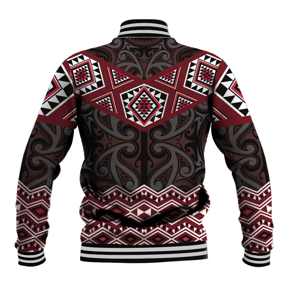 New Zealand Aotearoa Baseball Jacket Red Taniko Art Maori Pattern LT05 - Polynesian Pride