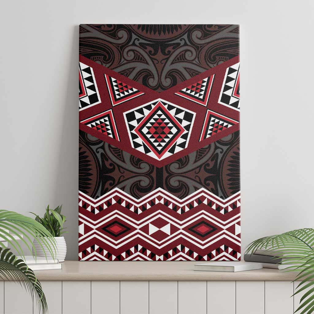 New Zealand Aotearoa Canvas Wall Art Red Taniko Art Maori Pattern LT05 - Polynesian Pride