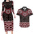 New Zealand Aotearoa Couples Matching Long Sleeve Bodycon Dress and Hawaiian Shirt Red Taniko Art Maori Pattern