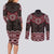 New Zealand Aotearoa Couples Matching Long Sleeve Bodycon Dress and Long Sleeve Button Shirt Red Taniko Art Maori Pattern