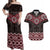 New Zealand Aotearoa Couples Matching Off Shoulder Maxi Dress and Hawaiian Shirt Red Taniko Art Maori Pattern