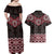 New Zealand Aotearoa Couples Matching Off Shoulder Maxi Dress and Hawaiian Shirt Red Taniko Art Maori Pattern