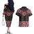 New Zealand Aotearoa Couples Matching Off The Shoulder Long Sleeve Dress and Hawaiian Shirt Red Taniko Art Maori Pattern