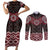 New Zealand Aotearoa Couples Matching Short Sleeve Bodycon Dress and Long Sleeve Button Shirt Red Taniko Art Maori Pattern