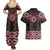 New Zealand Aotearoa Couples Matching Summer Maxi Dress and Hawaiian Shirt Red Taniko Art Maori Pattern