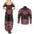 New Zealand Aotearoa Couples Matching Summer Maxi Dress and Long Sleeve Button Shirt Red Taniko Art Maori Pattern