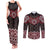 New Zealand Aotearoa Couples Matching Tank Maxi Dress and Long Sleeve Button Shirt Red Taniko Art Maori Pattern