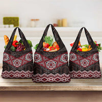 New Zealand Aotearoa Grocery Bag Red Taniko Art Maori Pattern LT05 3-pack One Size Red - Polynesian Pride
