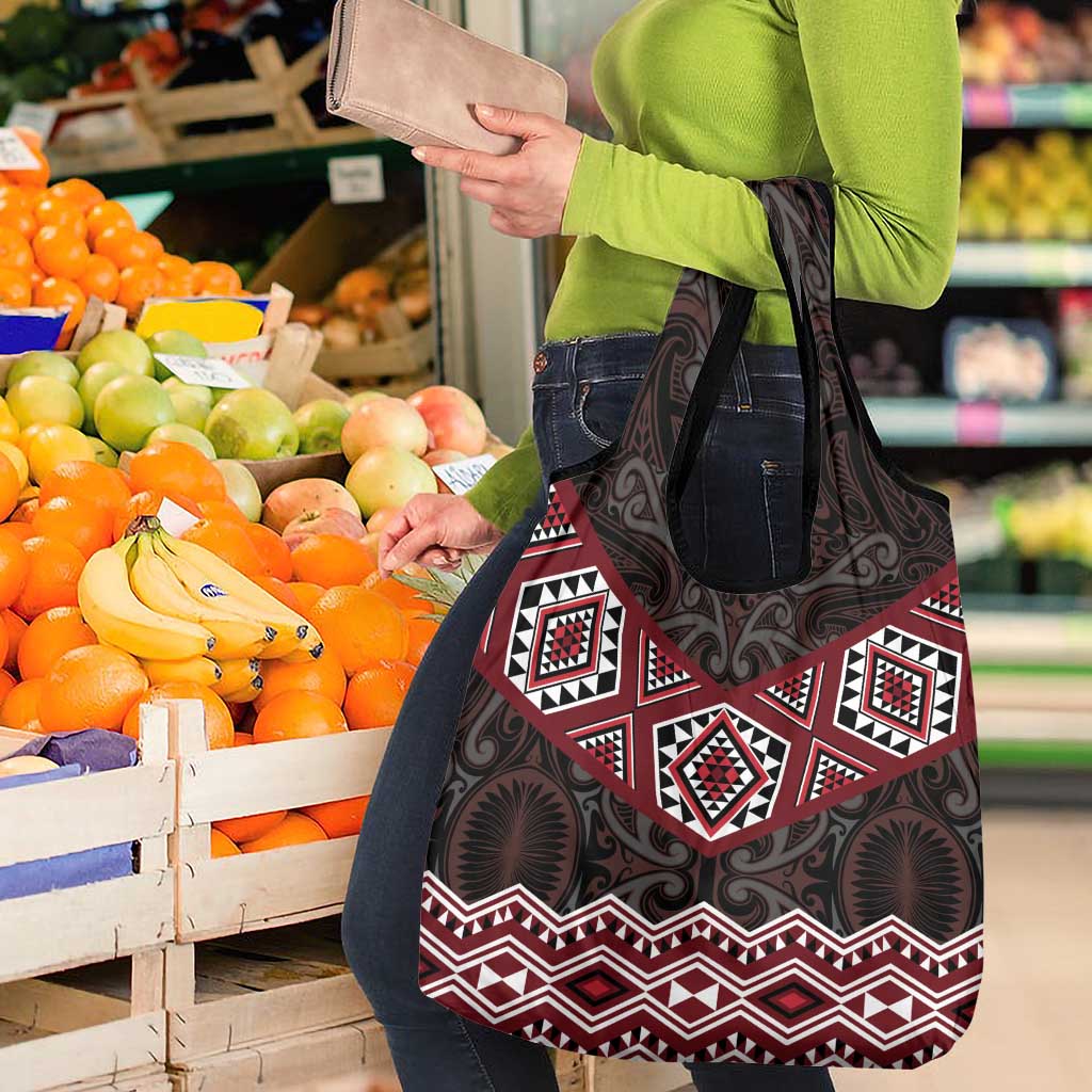 New Zealand Aotearoa Grocery Bag Red Taniko Art Maori Pattern LT05 - Polynesian Pride