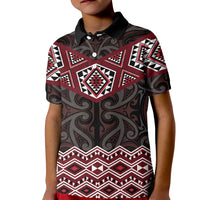 New Zealand Aotearoa Kid Polo Shirt Red Taniko Art Maori Pattern LT05 Kid Red - Polynesian Pride