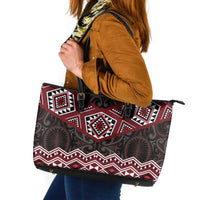 New Zealand Aotearoa Leather Tote Bag Red Taniko Art Maori Pattern LT05 Red - Polynesian Pride